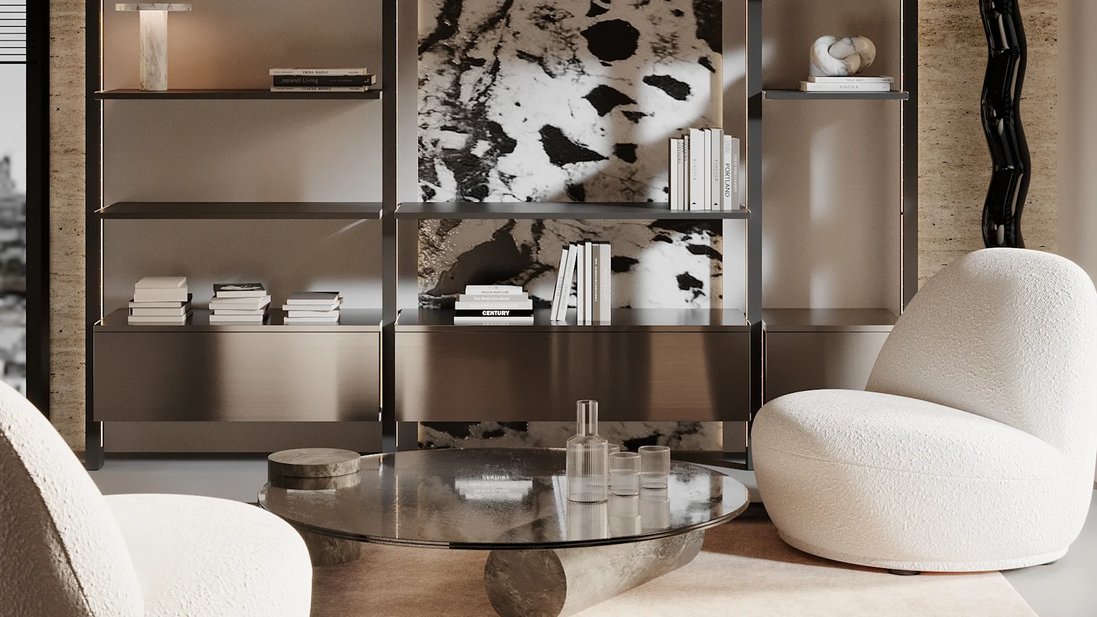 Nowoczesne lobby hotelowe z aluminiową zabudową ścienną ZYLA połączoną z drewnem i subtelnym oświetleniem LED.